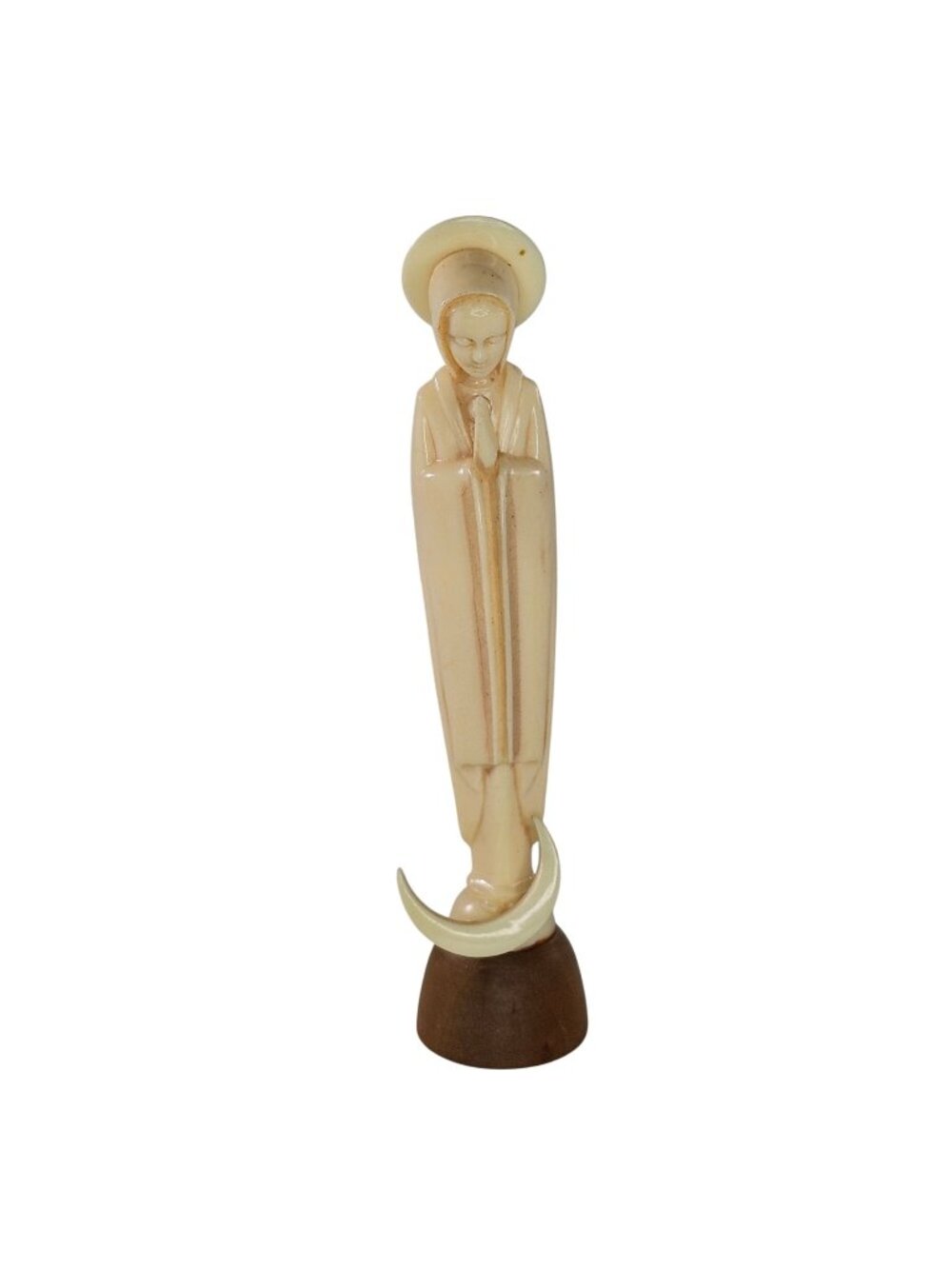 W G Kauders Virgin Mary Figurine Western Germany Cream Plastic Wood Base 4.75"